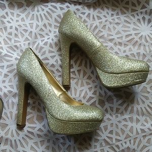 gold glitter platform heels